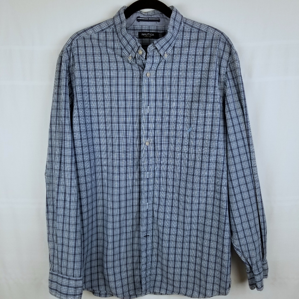 Nautica long sleeve cotton plaid button down Lge